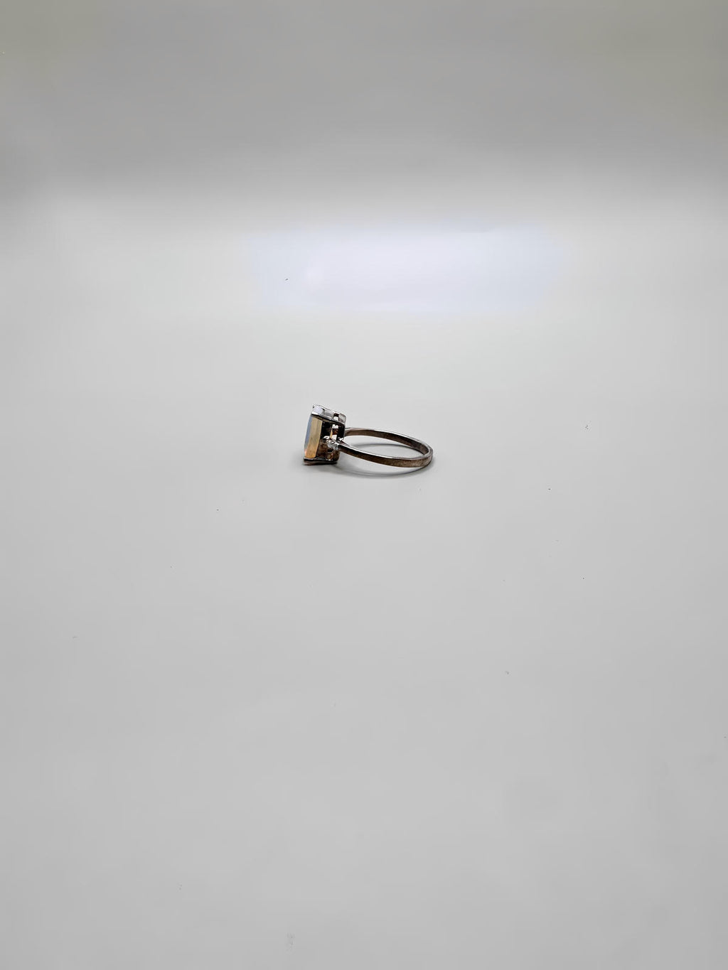 FIRE OPAL SQUARE CUT AND DIAMONDS RING