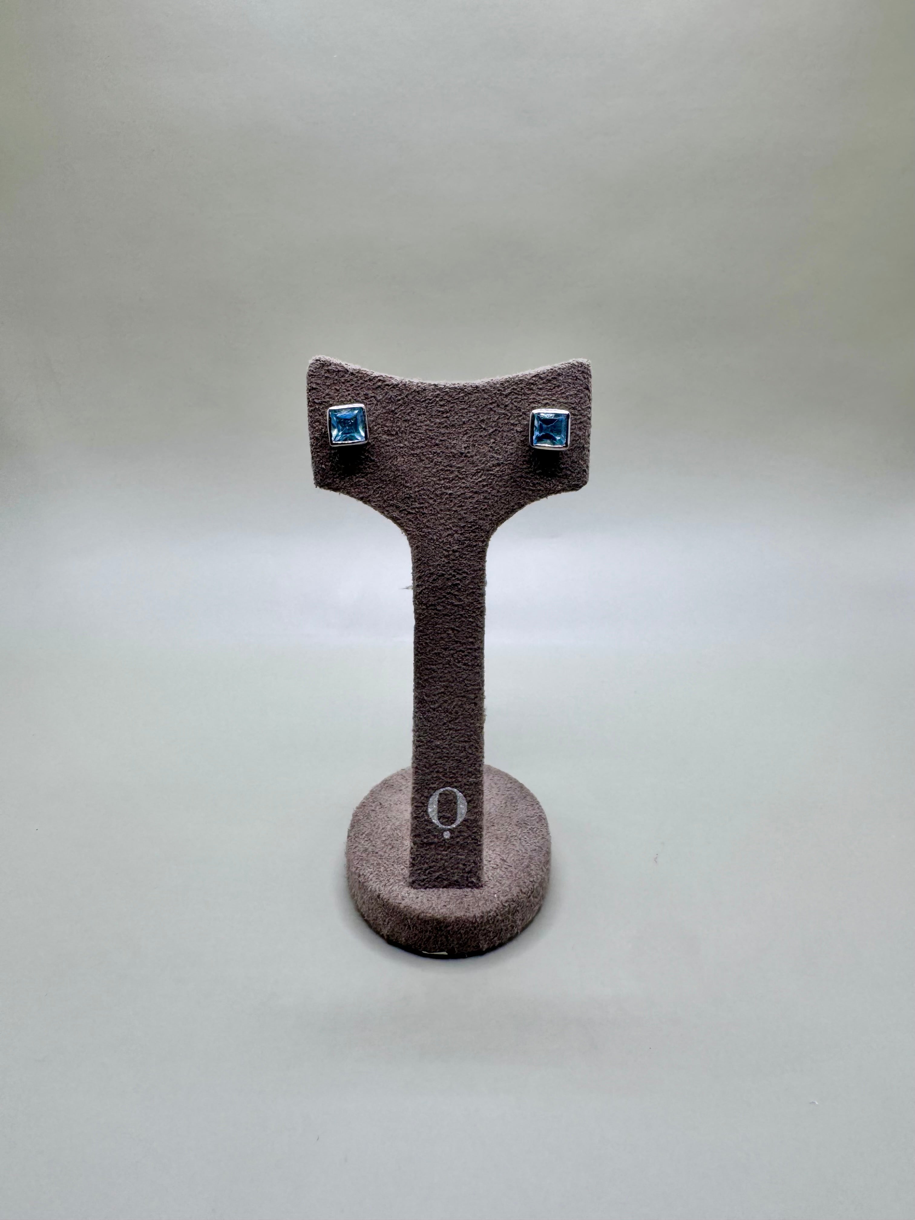 BLUE TOPAZ SQUARE EARRINGS