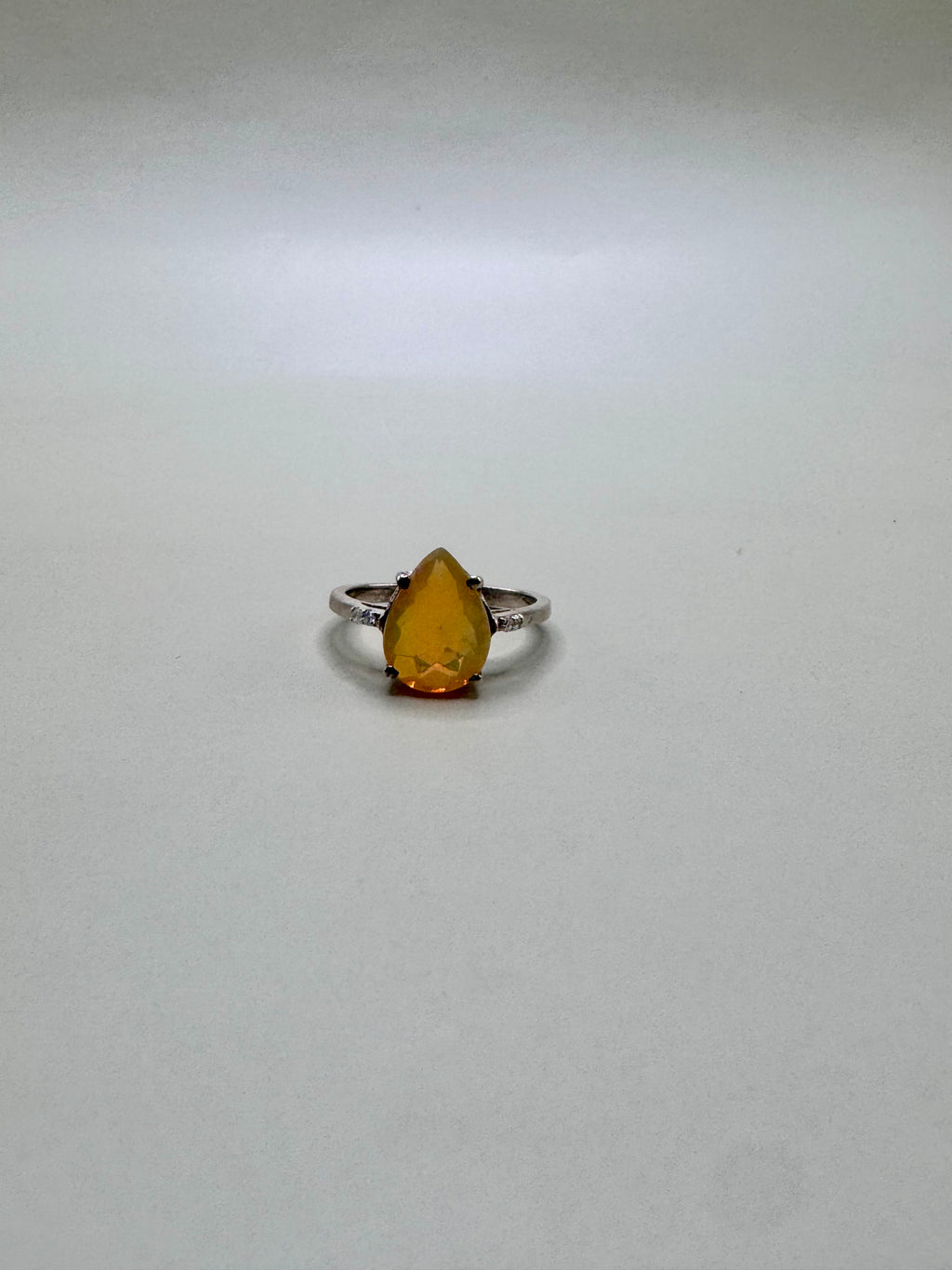 FIRE OPAL PEAR CUT AND DIAMONDS RING