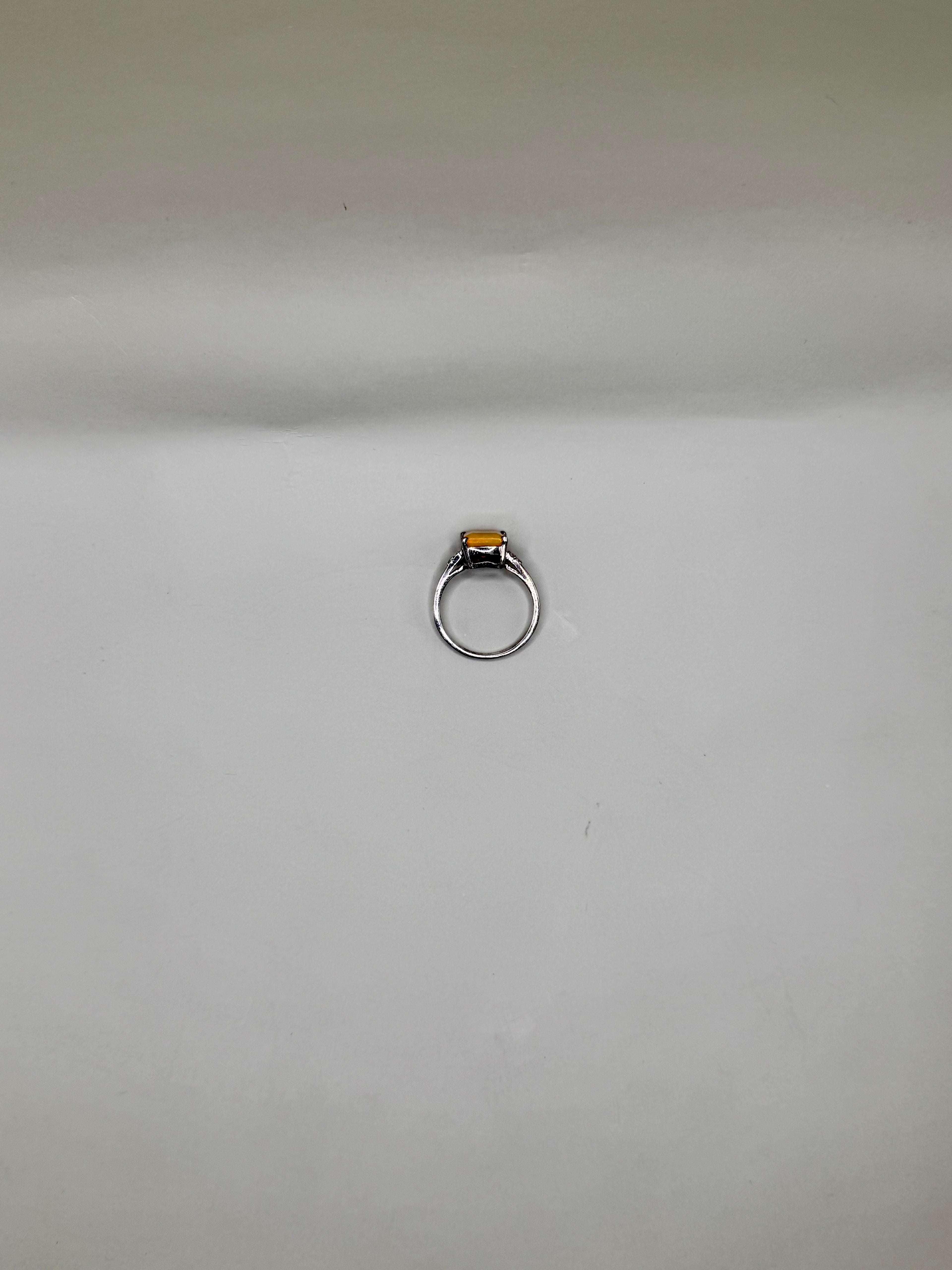 FIRE OPAL SQUARE CUT AND DIAMONDS RING